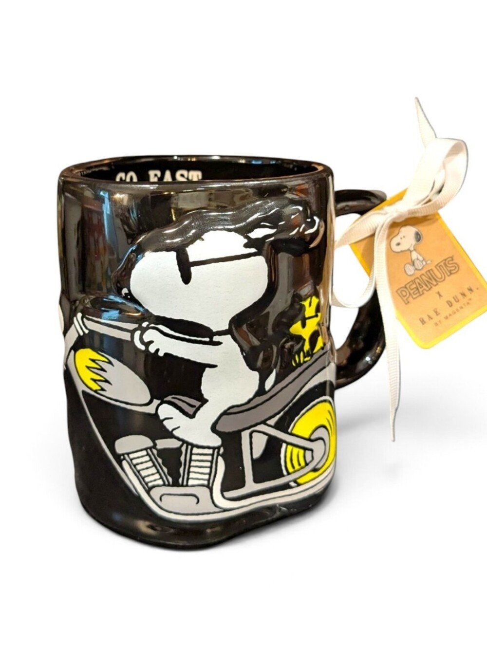 Rae Dunn "Go Fast" Joe Cool Snoopy Motorcycle Ceramic Mug NWT 18oz